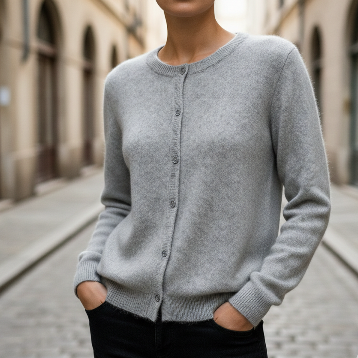 Cardigan femme à boutons, tricoté, manches longues