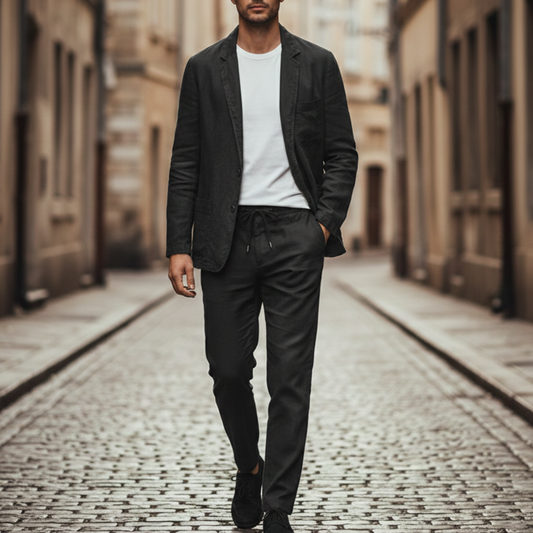 Linen Suit Set Two Piece Blazer and Pants Men