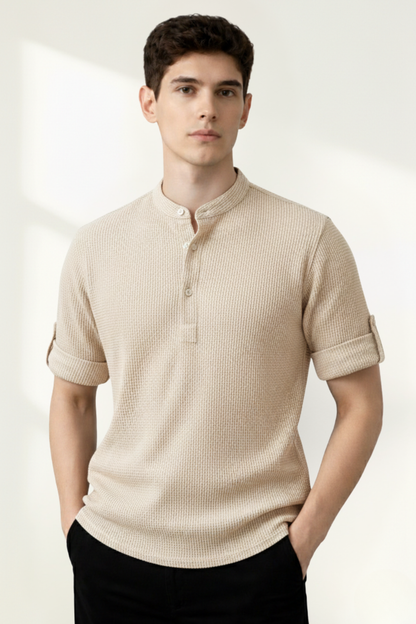 Camisa de manga larga tipo Henley para hombres