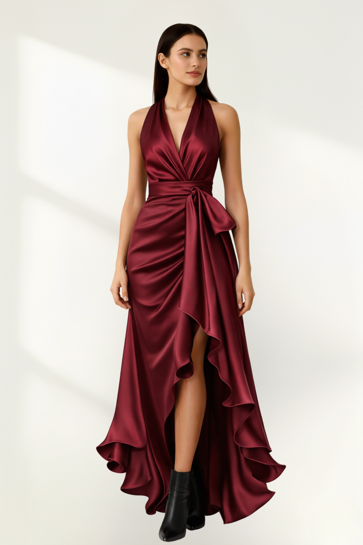 Women’s Satin Halter Wrap Evening Dress