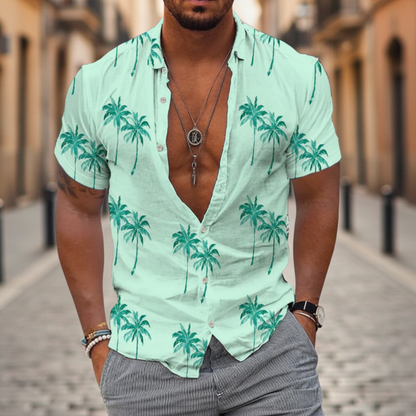 Camisa de Manga Corta con Estampado de Palmas para Hombre