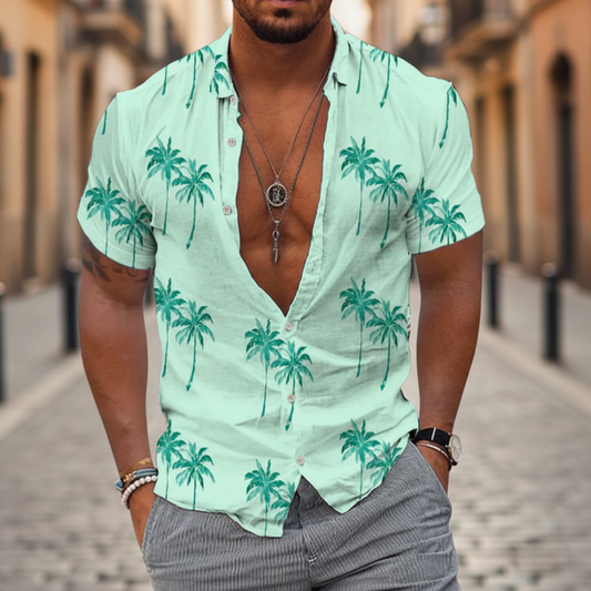 Shirt Short Sleeve Palm Print Men