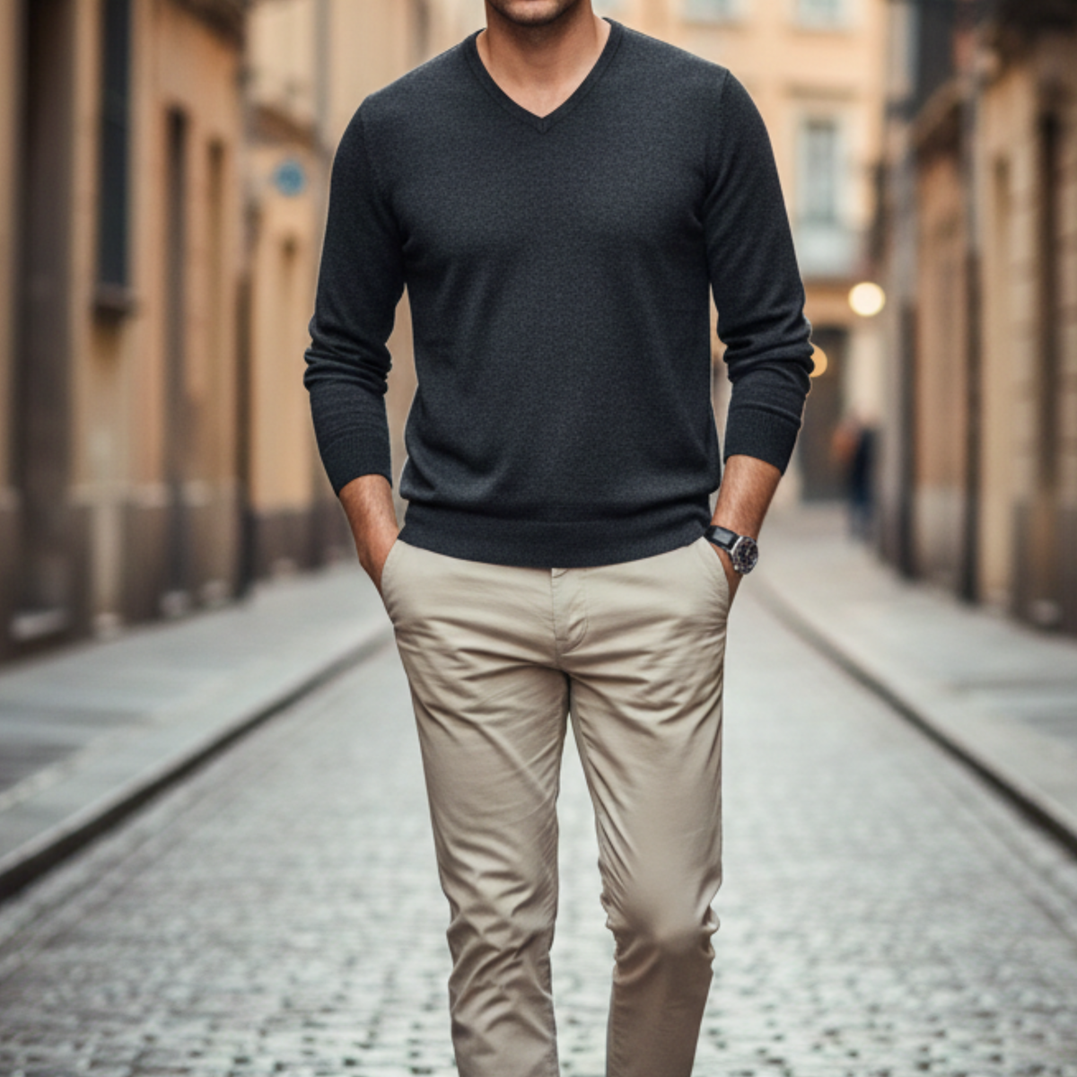 Pull col en V manches longues homme