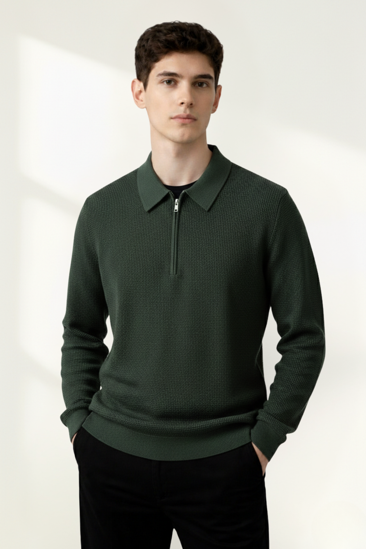 Pull polo pour homme à demi-fermeture éclair