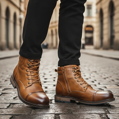 Mens orthopedic leather boots lace up ankle