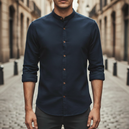 Men's Collar Shirt Long Sleeve Button Front
