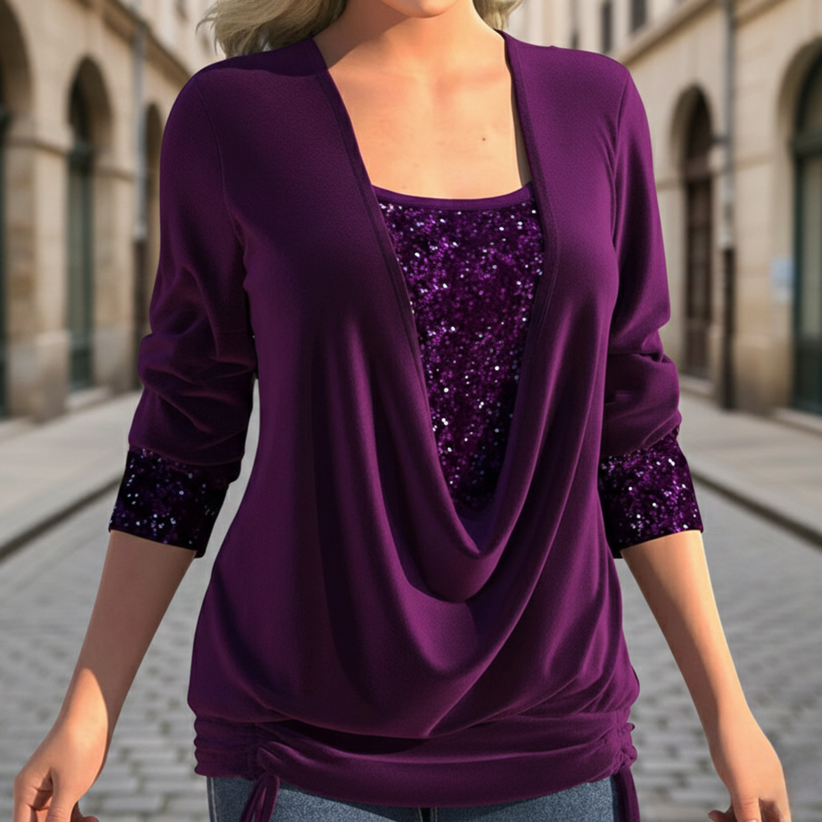 Womens Blouse Long Sleeve Sequin Elegant