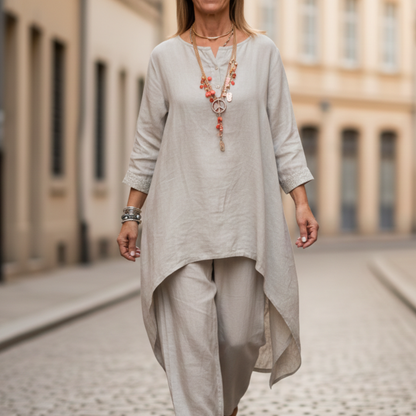 Women Set Loose Fit Long Sleeve Tunic Pants