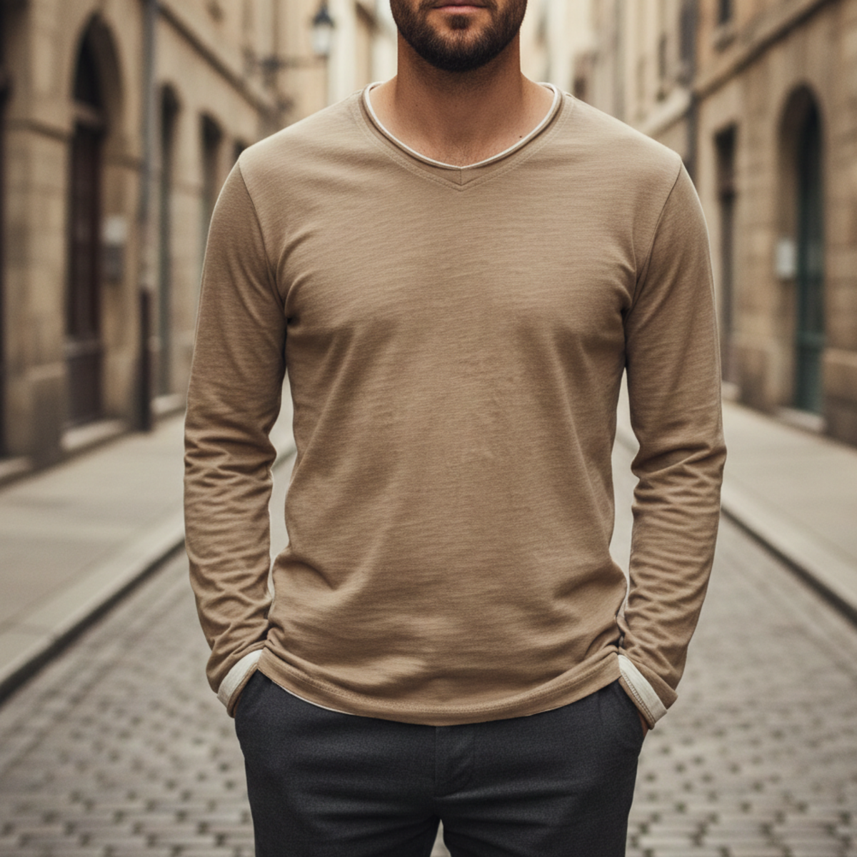 Men's Long Sleeve Shirt V neck