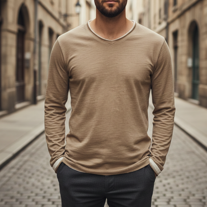 Men's Long Sleeve Shirt V neck