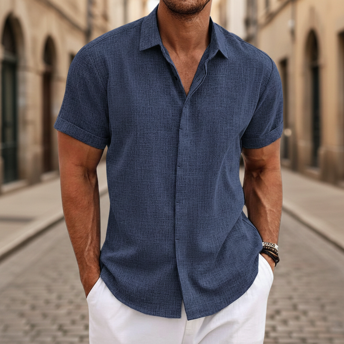 Men's Shirt with Short Sleeve Button Front