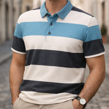 Polo Shirt Short Sleeve Striped Casual Men
