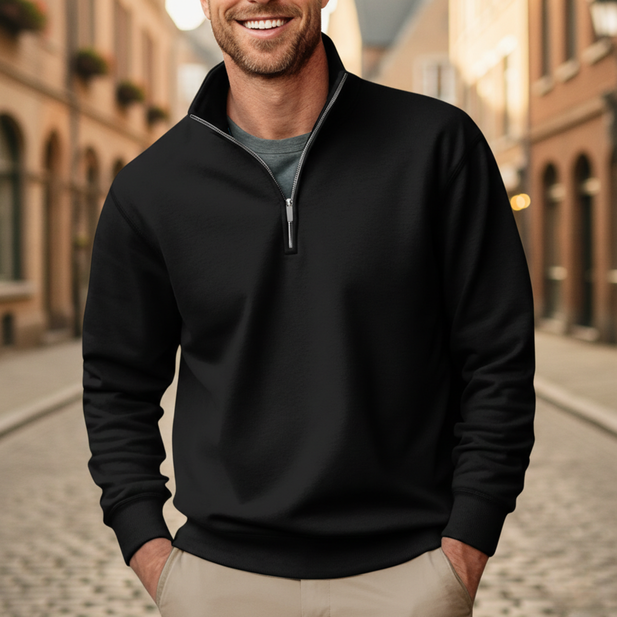 Sweat-shirt à demi-fermeture éclair en polaire pour homme