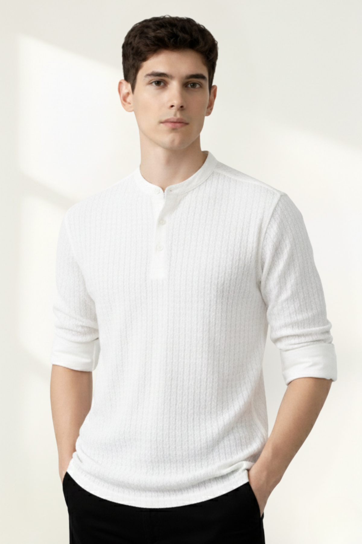 Camisa de manga larga tipo Henley para hombres