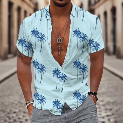 Camisa de Manga Corta con Estampado de Palmas para Hombre