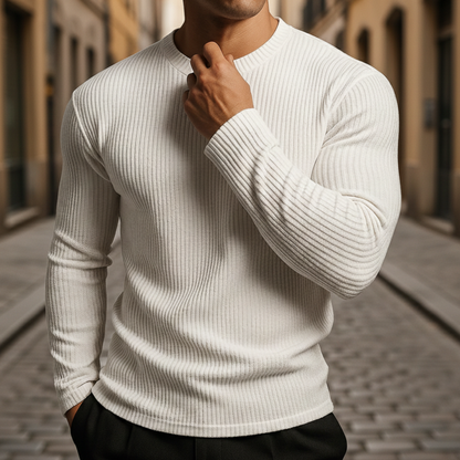 Sweater Rib Knit Long Sleeve Crewneck Men