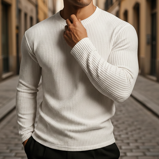 Sweater Rib Knit Long Sleeve Crewneck Men