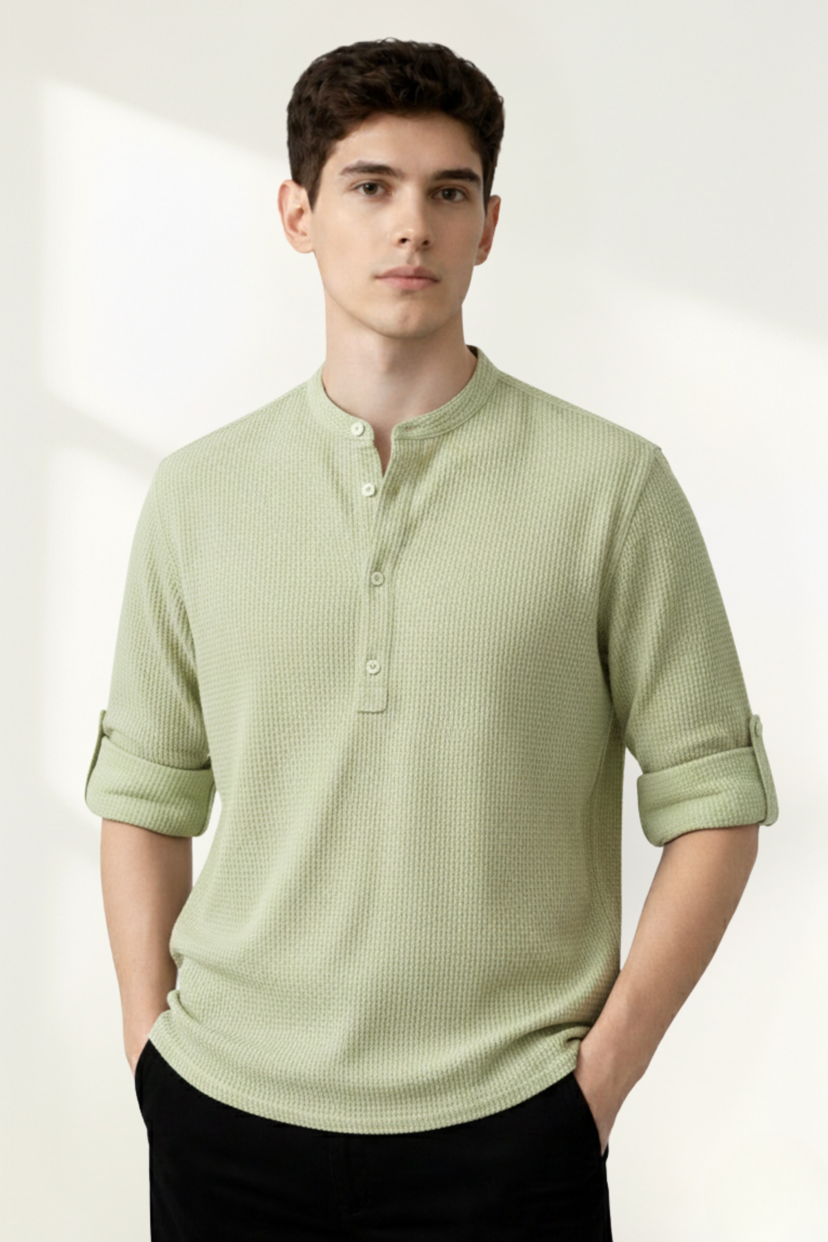 Camisa de manga larga tipo Henley para hombres
