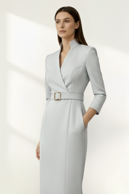 Women’s Crepe Belted Wrap Midi Dress