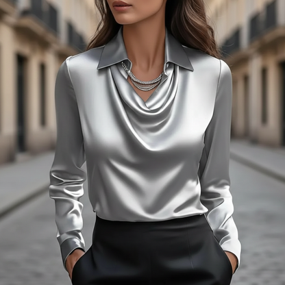 Womens blouse draped cowl neck long sleeve