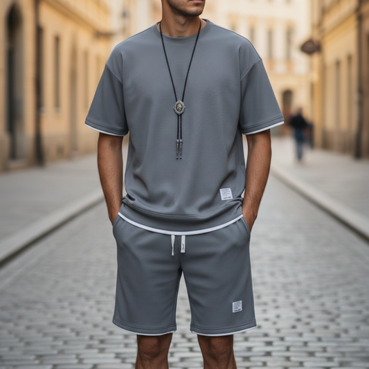 Lounge Set Waffle Knit Short sleeve T shirt Shorts Men