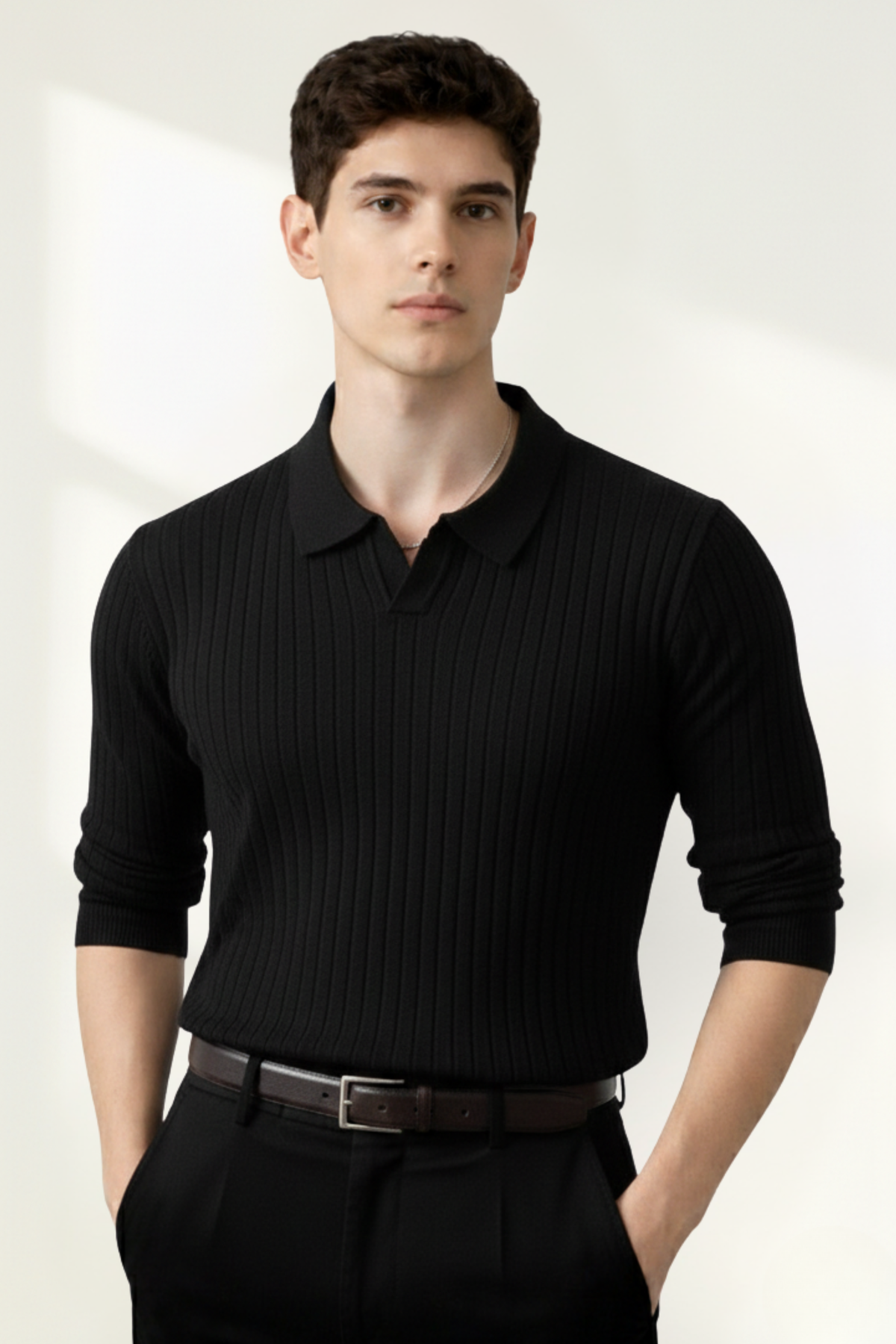 Pull polo en tricot côtelé pour homme