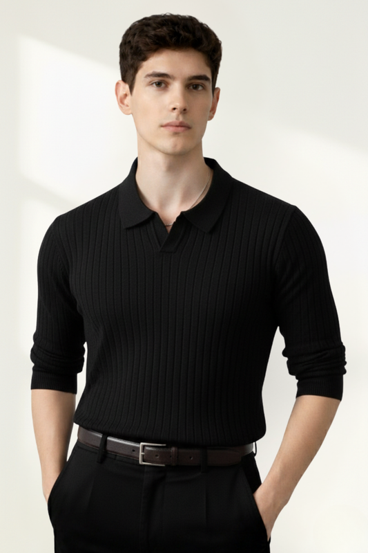 Men’s Ribbed Knit Polo Sweater