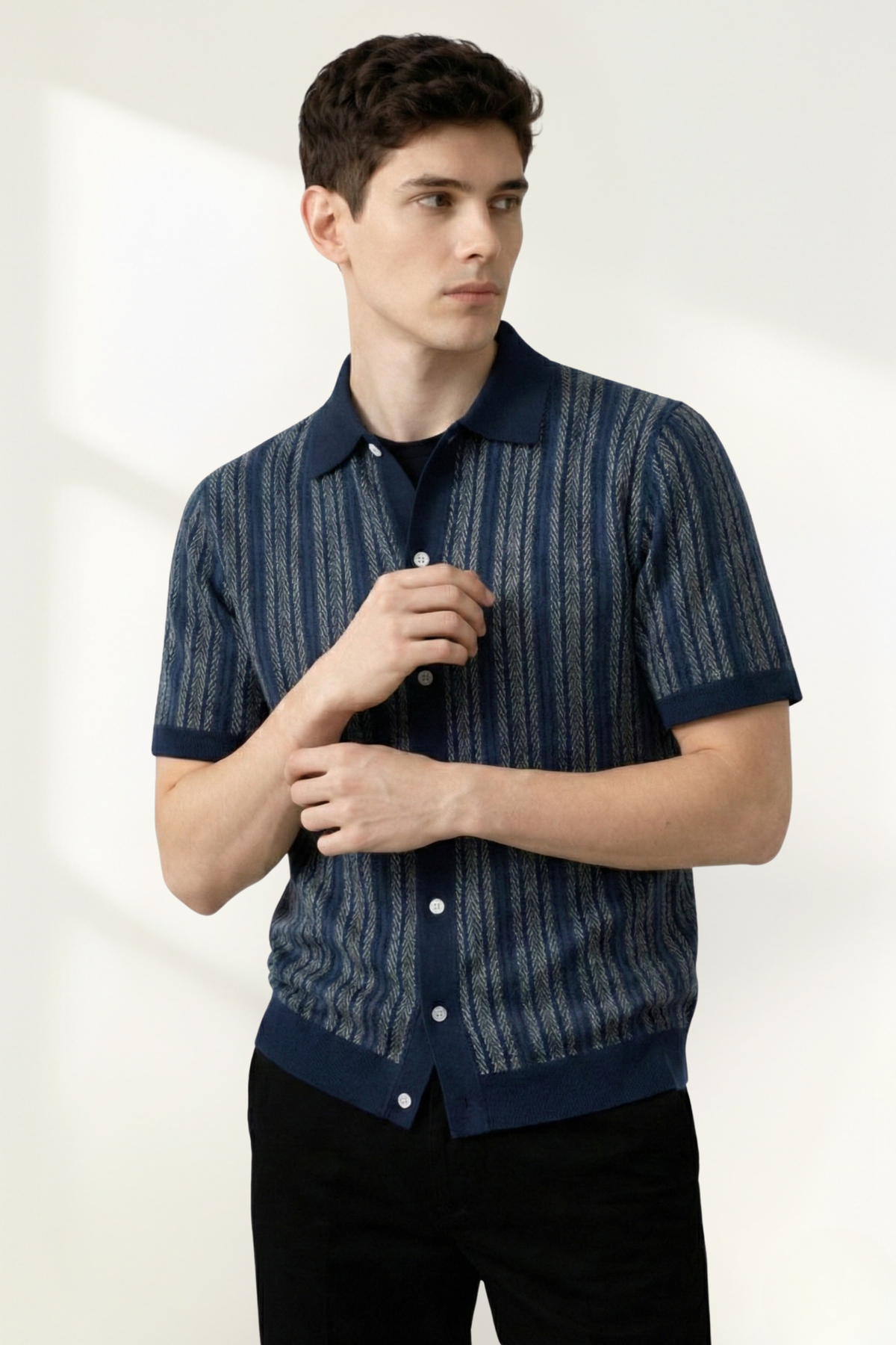 Men’s Knit Patterned Polo Shirt Short Sleeve