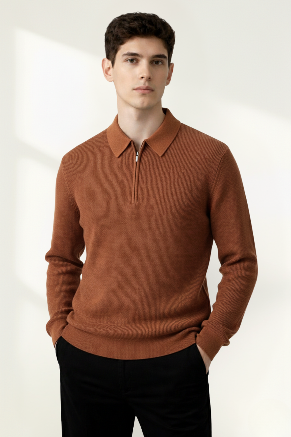 Pull polo pour homme à demi-fermeture éclair