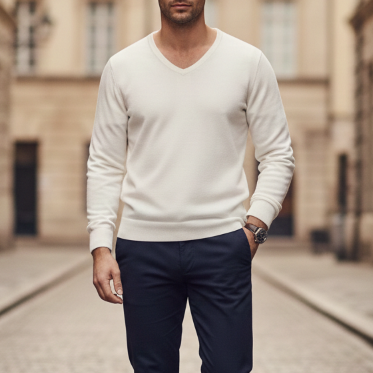 Pull col en V manches longues homme