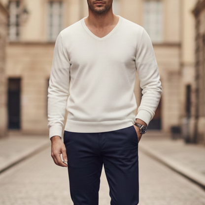 Pull col en V manches longues homme