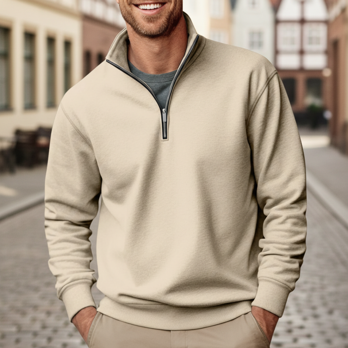 Sweat-shirt à demi-fermeture éclair en polaire pour homme