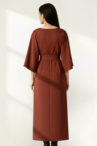 Women’s Long Sleeve Belted Midi Dress
