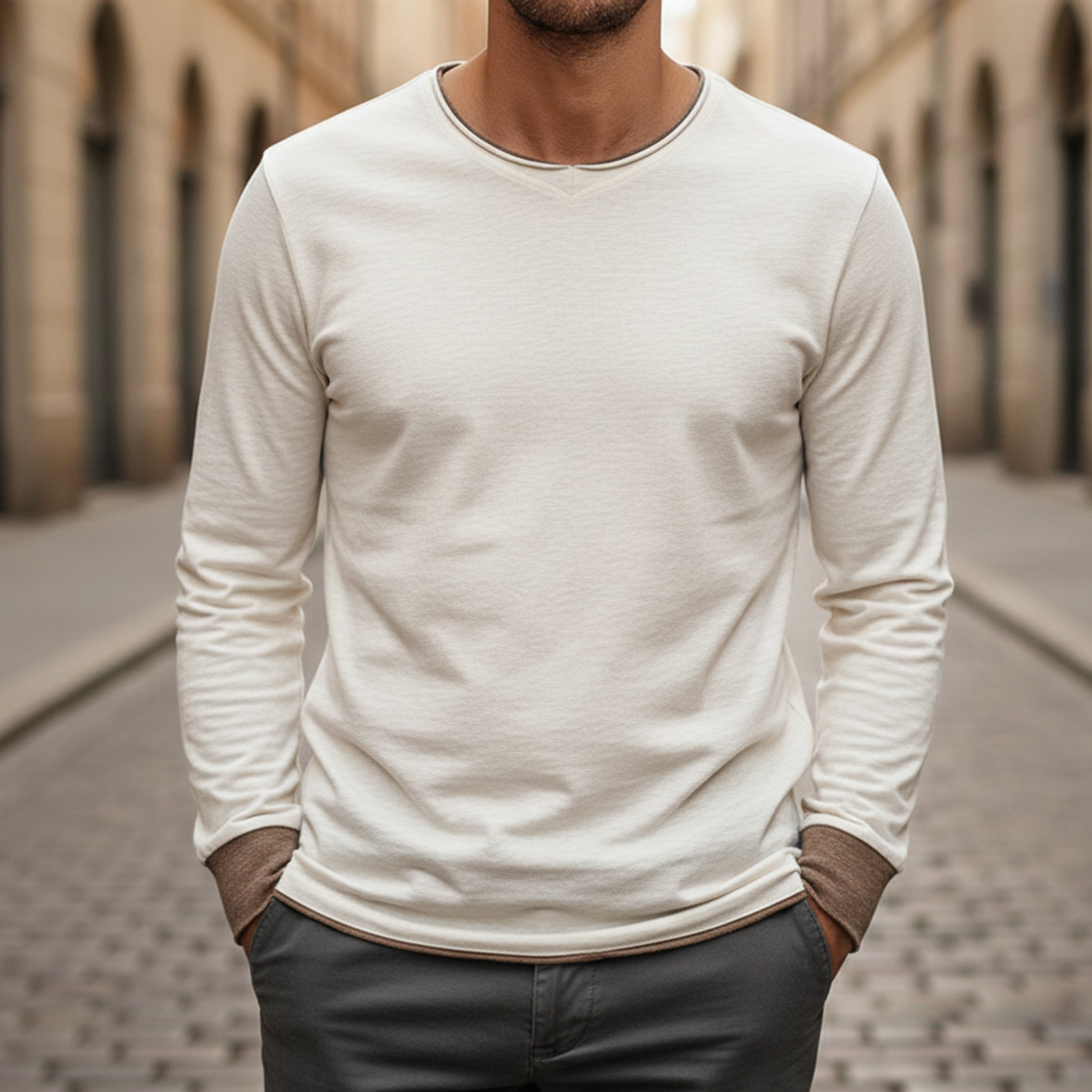Men's Long Sleeve Shirt V neck
