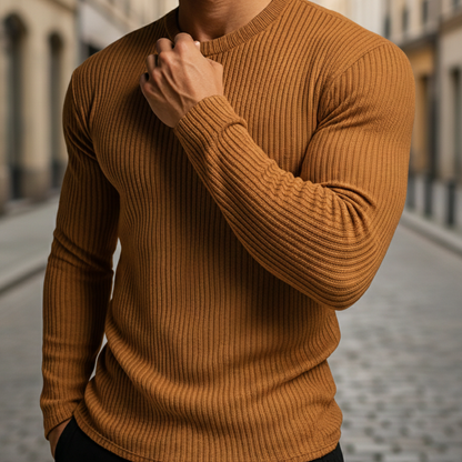 Sweater Rib Knit Long Sleeve Crewneck Men