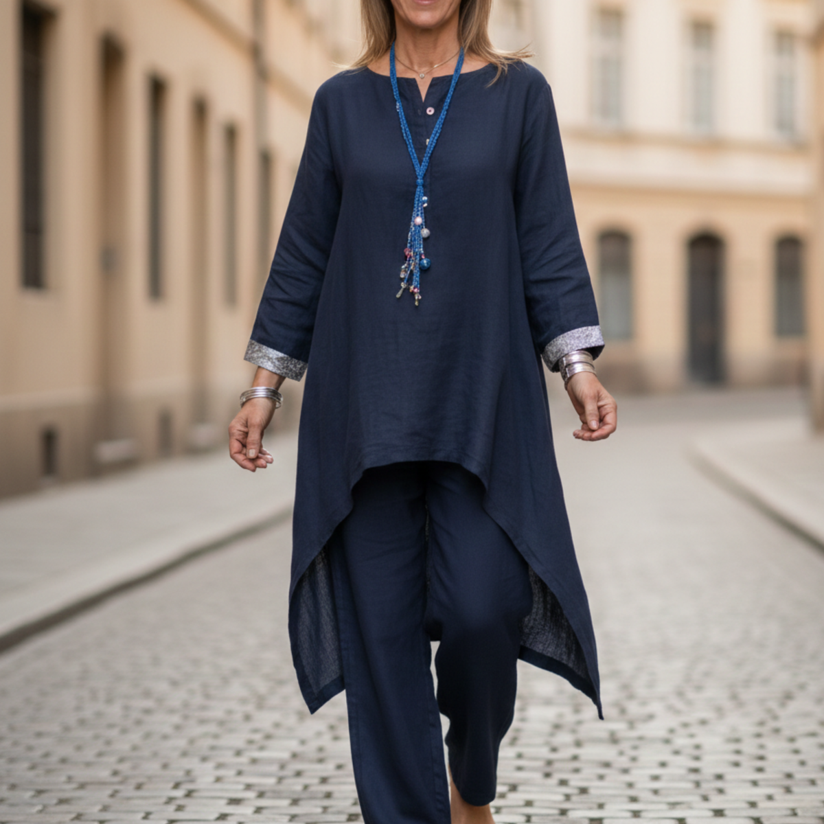 Women Set Loose Fit Long Sleeve Tunic Pants
