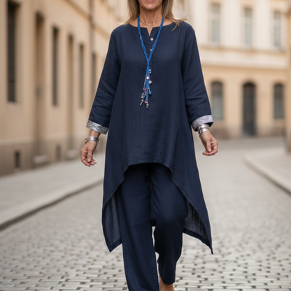 Women Set Loose Fit Long Sleeve Tunic Pants