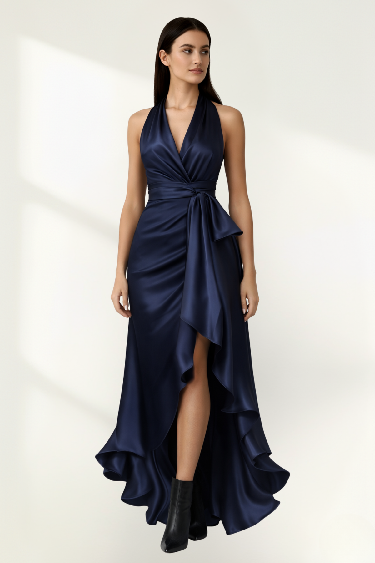 Women’s Satin Halter Wrap Evening Dress