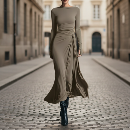 Midi Dress Side Knot Long Sleeve Full Length Women