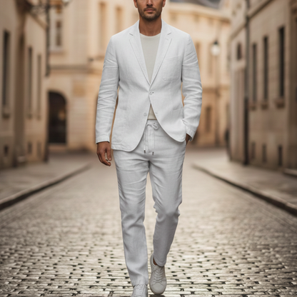 Linen Suit Set Two Piece Blazer and Pants Men