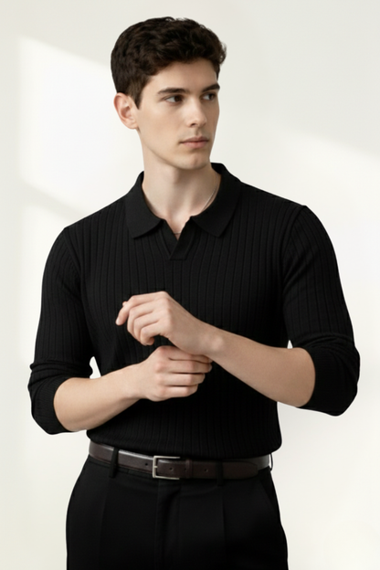 Pull polo en tricot côtelé pour homme