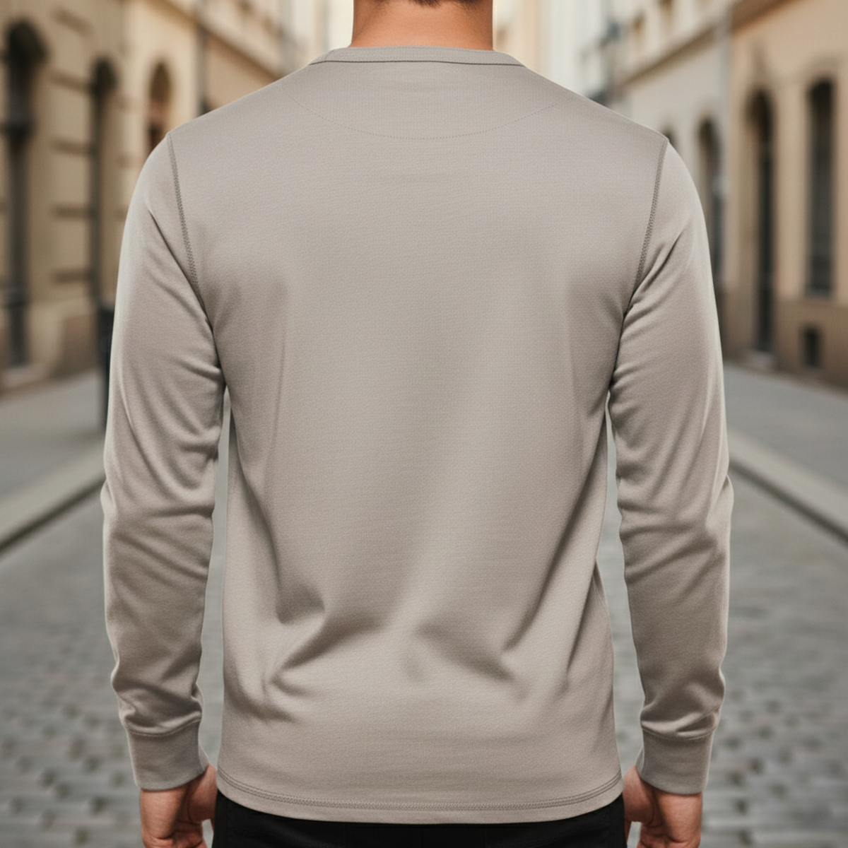 Camisa de manga larga Henley de algodón para hombres