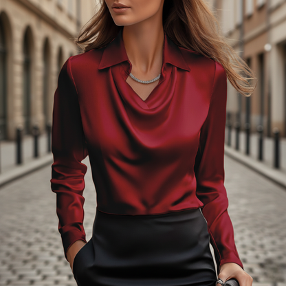Womens blouse draped cowl neck long sleeve