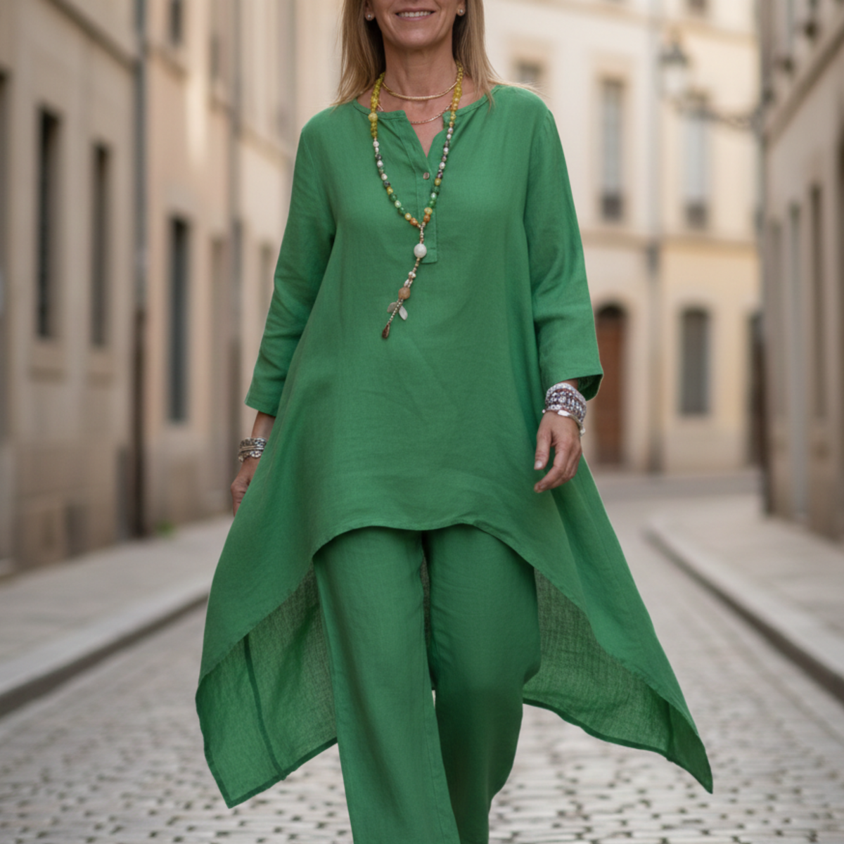 Women Set Loose Fit Long Sleeve Tunic Pants