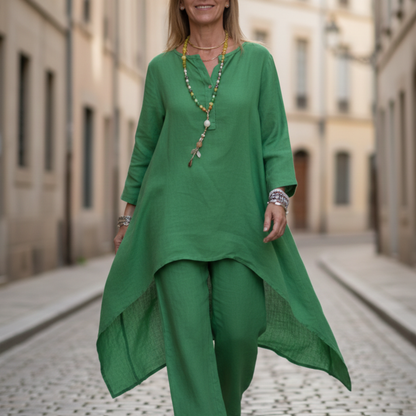 Women Set Loose Fit Long Sleeve Tunic Pants