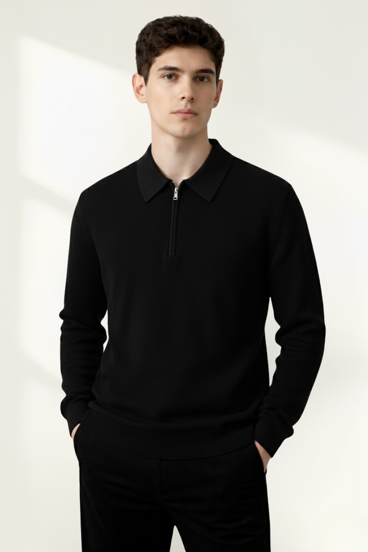 Pull polo pour homme à demi-fermeture éclair