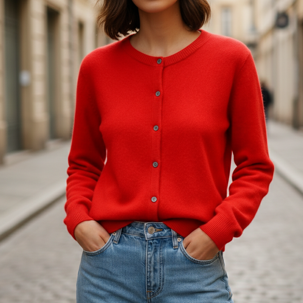 Cardigan femme à boutons, tricoté, manches longues