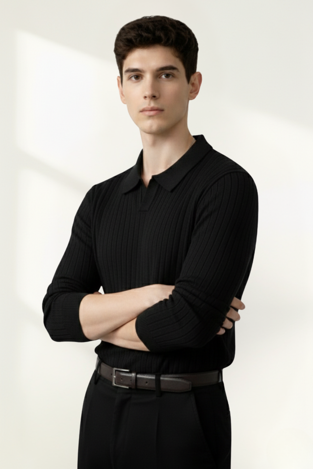Pull polo en tricot côtelé pour homme