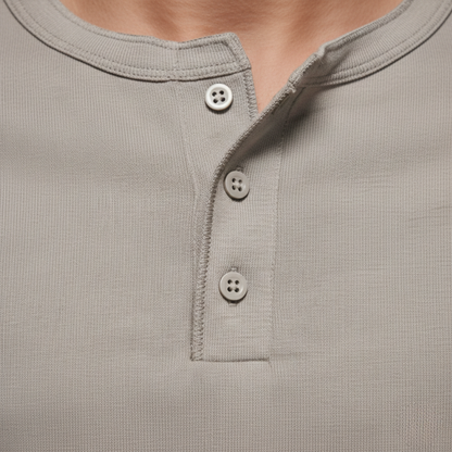 Camisa de manga larga Henley de algodón para hombres