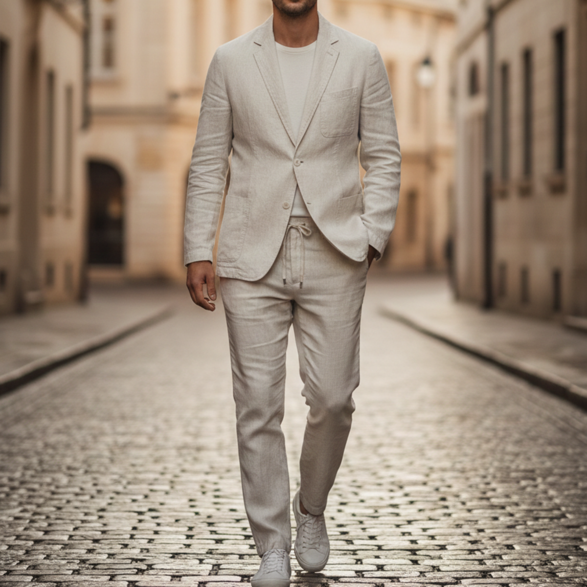 Linen Suit Set Two Piece Blazer and Pants Men